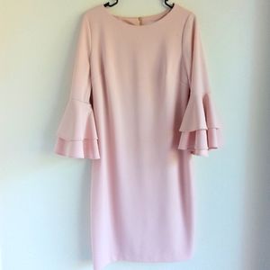 Light Pink Formal Office Dress Calvin Klein Butterfly Sleeves Midi Women Large